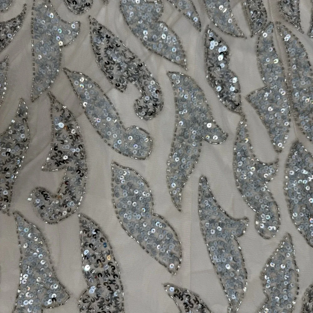 Mac Duggal Nude Silver Illusion Sheer Cap Sleeve Bead Sequin Belted Modest 5532 - Picture 11 of 16